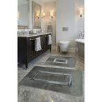 Meram Kaymaz Taban Emici 2'li Ultra Lüks Deri Detaylı Banyo Paspası Seti Gri-Gümüş 60x100 cm ve 50x60 cm