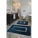 Meram Kaymaz Taban, Emici 2'li Ultra Lüks Deri Detaylı Banyo Paspası Seti Mavi-Gümüş 60x100 cm ve 50x60 cm