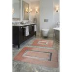 Meram Kaymaz Taban, Emici 2'li Ultra Lüks Deri Detaylı Banyo Paspası Seti Pembe-Gümüş 60x100 cm ve 50x60 cm