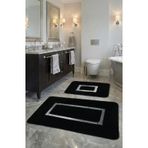 Meram Kaymaz Taban, Emici 2'li Ultra Lüks Deri Detaylı Banyo Paspası Seti (Siyah-Gümüş) 60x100 cm ve 50x60 cm