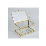 mercan hediyelik organizasyon Dekoratif, Cam Altın Metal Çerçeveli Kapaklı Nişan Çikolata, Şeker, Gül Takı Kutusu 10x 15 X7.5 Cm