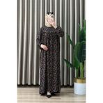 mercan moda OYA ELBİSE Çilek Viskon Kumaş Kadın Siyah Kollar Lastikli Pile Detaylı Çiçek Desenli Tesettür Elbise