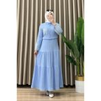 mercan moda Yasmin Etekli Takım Maya Kumaş Kadın Mavi Kolları ve Cebi Dantel Detaylı Etekli Tesettür Takım