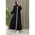 Mercan ŞERİTLİ ELBİSE Kristal Kumaş Kadın Siyah Şerit Detaylı Kolları Lastikli Spor Elbise