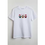 Merch&ice Geyik Patileri 3lü Yılbaşı Baskılı Unisex T-Shirt Beyaz M