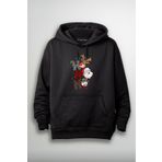 Merch&ice Ho Ho Ho Geyik Noel Baba Yılbaşı Baskılı Unisex Hoodie Siyah XS
