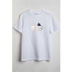 Merch&ice Milk Coffee Cats Önü Baskılı Unisex Tişört Beyaz L