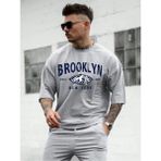 Mercoledi Brooklyn Baskılı Oversize Erkek T-Shirt Salaş Boyfirend - Gri