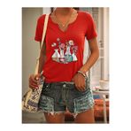 mercoledi Kadın Beher Çiçek Baskılı Yarım V-Yaka Kollu Regular Kalıp Rahat T-shirt