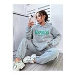 mercoledi Kadın Gri Alt Üst Eşofman Takımı Oversize Kapüşonlu Happiness