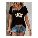 mercoledi KART BASKILI KADIN OVERSİZE V YAKA T-SHIRT