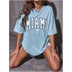 Mercoledi Miami Baskılı Oversize Salas Boyfriend Kadın T-Shirt Top Bluz - Bebe Mavi