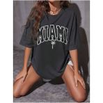 Mercoledi Miami Baskılı Oversize Salas Boyfriend Kadın T-Shirt Top Bluz - Füme