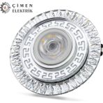Mercora Tech Noas YL65 1757 Flora LED Çerçeveli 4000K + Mavi Yuvarlak Kristal Cam Spot Kasa - Priz ve Anahtar � - Altın