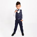 Merdia Kids Erkek Çocuk Smokin Takım Elbise 6 Düğmeli Yelekli Papyonlu Zincirli - Açık Lacivert - 3 Yaş