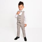 Merdia Kids Erkek Çocuk Smokin Takım Elbise 6 Düğmeli Yelekli Papyonlu Zincirli - Koyu Bej - 3 Yaş
