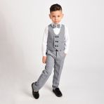 Merdia Kids Erkek Çocuk Smokin Takım Elbise Yelekli Papyonlu - Açık Gri - 9 Yaş