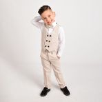 Merdia Kids Erkek Çocuk Smokin Takım Elbise Yelekli Papyonlu - Açık Krem - 3 Yaş