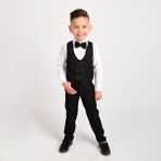 Merdia Kids Erkek Çocuk Smokin Takım Elbise Yelekli Papyonlu - Koyu Siyah - 3 Yaş