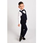 Merdia Kids Erkek Çocuk Smokin Takım Elbise Yelekli Papyonlu Lacivert 4 YAŞ