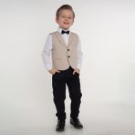 Merdia Kids Erkek Çocuk Takım Elbise 2 Düğmeli Yelekli Papyonlu Smokin - Bej - 8 Yaş