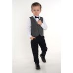 Merdia Kids Erkek Çocuk Takım Elbise 2 Düğmeli Yelekli Papyonlu Smokin Gri 4 YAŞ