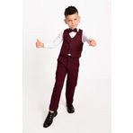 Merdia Kids Erkek Çocuk Takım Elbise 3 Düğmeli Yelekli Papyonlu Smokin - Bordo - 7 Yaş