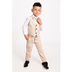 Merdia Kids Erkek Çocuk Takım Elbise 3 Düğmeli Yelekli Papyonlu Smokin Krem 4 YAŞ