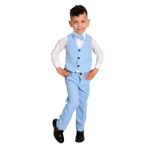 Merdia Kids Erkek Çocuk Takım Elbise 3 Düğmeli Yelekli Papyonlu Smokin Mavi 4 YAŞ
