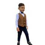 Merdia Kids Erkek Çocuk Takım Elbise 6 Düğmeli Yelekli Papyonlu Smokin Kahverengi Kahverengi 3 YAŞ