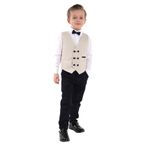 Merdia Kids Erkek Çocuk Takım Elbise 6 Düğmeli Yelekli Papyonlu Smokin Lacivert Bej 7 Yaş