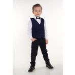 Merdia Kids Erkek Çocuk Takım Elbise 6 Düğmeli Yelekli Papyonlu Smokin Lacivert Lacivert 2 YAŞ