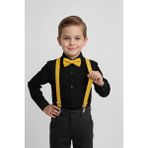 Merdia Kids Erkek Çocuk Uzun Kol Siyah Gömlek ve Sarı Askı Papyon Takım - 1 Yaş