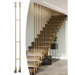 Merdiven Güvenlik Filesi İç Mekan Merdivenleri Için Ayarlanabilir Açılı Demir Korkuluklar, Dekoratif Merdiven Korkuluk Direği Braketi Yan Montajı, 1-2 Basamak(Gold,140cm(55 1/8"))