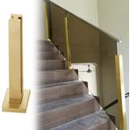 Merdiven Korkuluk Direği, Merdiven Mili Paslanmaz Çelik Cam Panel Kelepçe, Fırçalanmış Altın Merdiven Küpeşte Korkuluk, Sundurma/Villalar/Veranda Decking Korkuluk (Orta Direk, Yükseklik 125cm/49.2in)