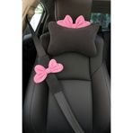 merdümek Ribbons pembe oto koltuk yastığı ve emniyet kemeri kılıfı ikili set