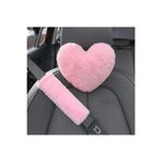 merdümek Sweet heart Pembe Peluş Kalp Araba Boyun Yastığı ve Emniyet Kemeri Kılıfı Seti - Yumuşak Dokulu Oto Aksesuar