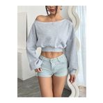 meren like your style gri bol kesim kadın düz renk asimetrik yaka uzun kollu sweatshirt