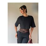 meren like your style Siyah Crop Tişört Kadın Dantel Detaylı Yuvarlak Yaka Şık Üst Bluz