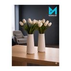Mergen Art Dekoratif Çizgili Taş Tozu Vazo 17 cm Modern Salon Aksesuarı Çiçeklik ,
