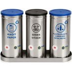 Mergen Metal 3’lü Paslanmaz Çelik Geri Dönüşüm Çöp Kovası - Gri