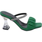 MergenShoes T032 Yeşil Şeffaf Topuklu Rahat Taban Kadın Terlik