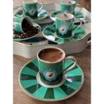 Meri Home Qush Green Türk Kahvesi Fincan Takımı 6 Kişilik 12 Parça - Yeşil