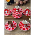 Meri Home Qush Red Türk Kahve Fincan Takımı 6 Kişilik 12 Parça - Kırmızı