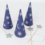 Meri Meri - Wizard Party Hats & Wands - Sihirbaz Parti Şapkaları & Sihirli Değnekler (6'lı)