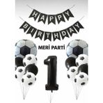 Meri Parti Futbol Temalı Siyah Beyaz Balon Seti Futbol Konsept Doğum Günü Parti Süsü (1–9 Yaş Seçenekli) - 000-Siyah - 1 YAŞ