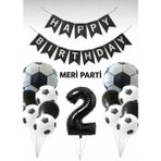 Meri Parti Futbol Temalı Siyah Beyaz Balon Seti Futbol Konsept Doğum Günü Parti Süsü (1–9 Yaş Seçenekli) - 000-Siyah - 2 YAŞ