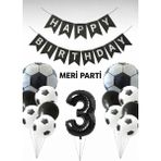 Meri Parti Futbol Temalı Siyah Beyaz Balon Seti Futbol Konsept Doğum Günü Parti Süsü (1–9 Yaş Seçenekli) - 000-Siyah - 3 YAŞ