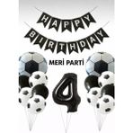 Meri Parti Futbol Temalı Siyah Beyaz Balon Seti Futbol Konsept Doğum Günü Parti Süsü (1–9 Yaş Seçenekli) - 000-Siyah - 4 YAŞ