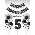 Meri Parti Futbol Temalı Siyah Beyaz Balon Seti Futbol Konsept Doğum Günü Parti Süsü (1–9 Yaş Seçenekli) - 000-Siyah - 5 YAŞ